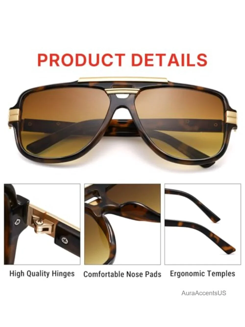 Oversized Aviator Sunglasses Retro Square UV400 Full-Frame Adult